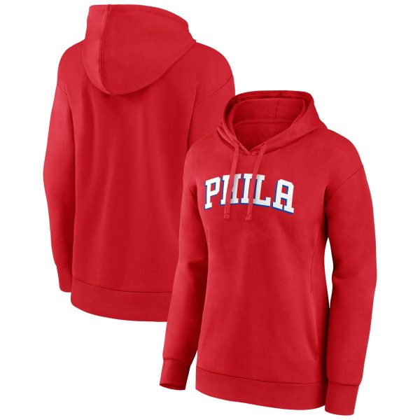 Philadelphia 76ers Women's Red Chic Wordmark Alt Pullover Hoodie