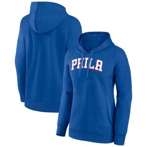 Philadelphia 76ers Women's Royal Stylish Wordmark Alt Pullover Hoodie
