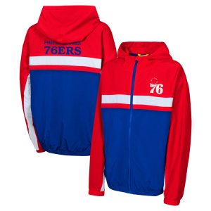 Philadelphia 76ers Premium Youth Red Headliner Windbreaker Full Zip Hoodie Jacket