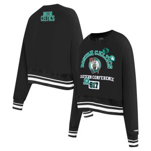 Pro Standard Boston Celtics Women's Black Elegant Area Code Cropped Pullover Sweatshirt