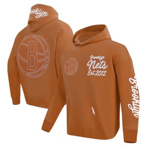 Pro Standard Gorgeous Brooklyn Nets Brown Paint the City Drop Shoulder Pullover Hoodie