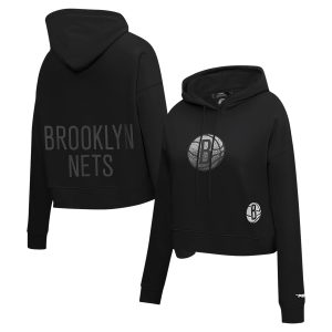 Pro Standard Brooklyn Nets Stylish Women's Black Jewels Cropped Pullover Hoodie