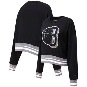 Pro Fabulous Standard Brooklyn Nets Women's Black Mash Up Pullover Sweatshirt