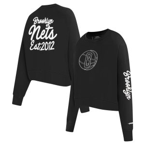 Pro Standard Brooklyn Nets Women's Black Paint Chic The City Cropped Pullover Sweatshirt