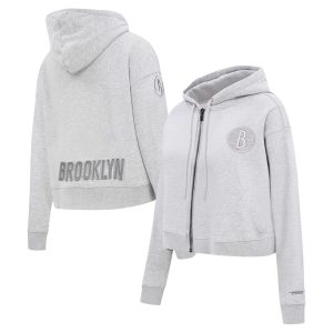 Pro Standard Brooklyn Stylish Nets Women's Heather Gray Triple Tonal Full Zip Hoodie