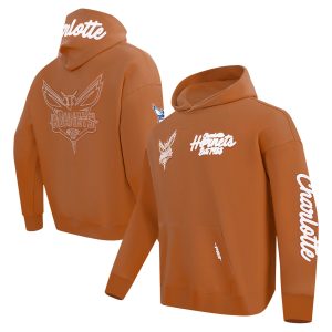 Pro Gorgeous Standard Charlotte Hornets Brown Paint the City Drop Shoulder Pullover Hoodie