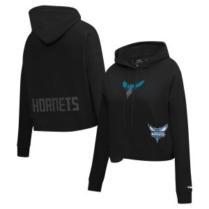 Pro Standard Charlotte Hornets Women's Black Jewels Cropped Pullover Hoodie Chic