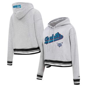 Pro Standard Charlotte Hornets Women's Heather Gray Script Tail Cropped Unique Pullover Hoodie
