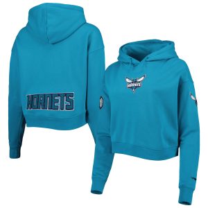 Pro Elegant Standard Charlotte Hornets Women's Teal Classic Fleece Cropped Pullover Hoodie
