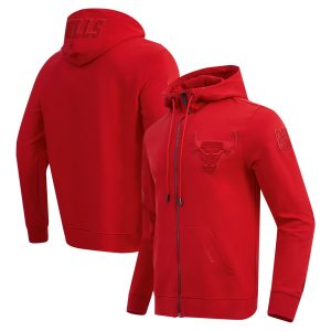 Pro Standard Chicago Bulls Red Elegant Triple Tonal DK Full Zip Hoodie Jacket
