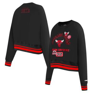 Pro Unique Standard Chicago Bulls Women's Black Area Code Cropped Pullover Sweatshirt