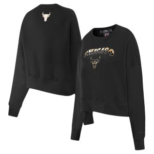 Pro Standard Elegant Chicago Bulls Women's Black Glam Cropped Pullover Sweatshirt