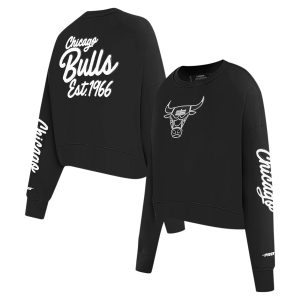 Pro Standard Fabulous Chicago Bulls Women's Black Paint The City Cropped Pullover Sweatshirt
