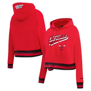 Pro Standard Chicago Bulls Women's Red Script Tail Cropped Pullover Premium Hoodie