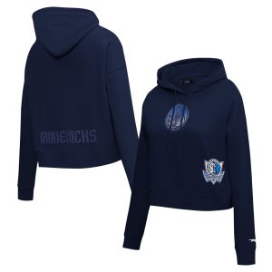 Pro Standard Dallas Mavericks Women's Navy Trendy Jewels Cropped Pullover Hoodie