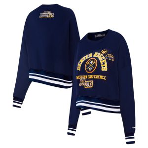 Pro Gorgeous Standard Denver Nuggets Women's Navy Area Code Cropped Pullover Sweatshirt