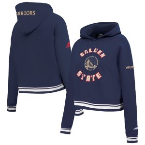 Pro Standard Unique Golden State Warriors Women's Navy 2024/25 City Edition Chenille Applique Cropped Pullover Hoodie