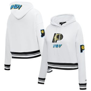 Pro Standard Indiana Pacers Women's White 2024/25 City Premium Edition Chenille Applique Cropped Pullover Hoodie