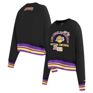 Pro Standard Los Angeles Lakers Women's Black Area Code Cropped Pullover Stylish Sweatshirt