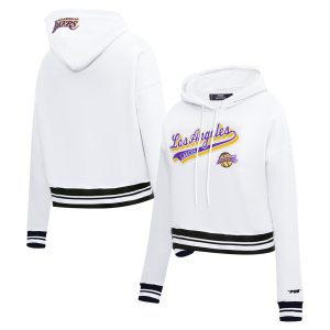Pro Standard Los Angeles Lakers Women's White Eye - catching Script Tail Cropped Pullover Hoodie
