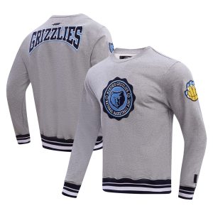Pro Stylish Standard Memphis Grizzlies Heather Gray Crest Emblem Pullover Sweatshirt
