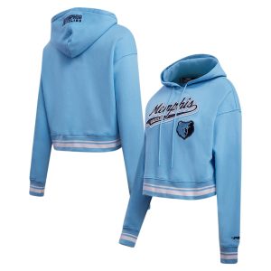 Pro Standard Memphis Grizzlies Women's Light Blue Script Unique Tail Cropped Pullover Hoodie