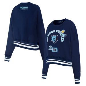 Pro Standard Memphis Grizzlies Women's Navy Area Code Cropped Stylish Pullover Sweatshirt