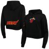 Pro Standard Miami Heat Women's Black Classic Fleece Cropped Pullover Trendy Hoodie
