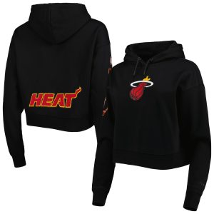 Pro Standard Miami Heat Women's Black Classic Fleece Cropped Pullover Trendy Hoodie