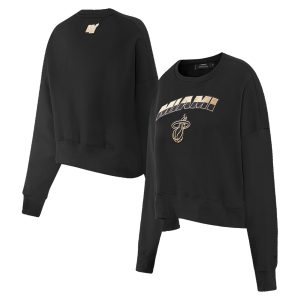 Pro Standard Miami Heat Women's Black Glam Cropped Eye - catching Pullover Sweatshirt