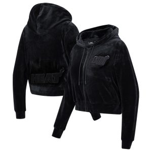 Pro Standard Miami Heat Women's Unique Triple Black Velour Full Zip Hoodie