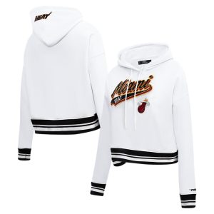 Pro Standard Miami Heat Women's White Script Fabulous Tail Cropped Pullover Hoodie