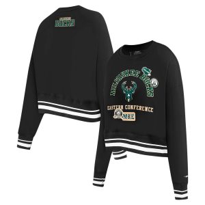 Pro Standard Milwaukee Bucks Premium Women's Black Area Code Cropped Pullover Sweatshirt