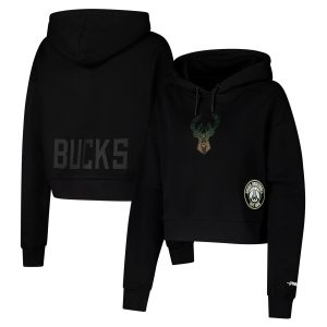 Pro Standard Milwaukee Bucks Women's Black Jewels Fabulous Cropped Pullover Hoodie