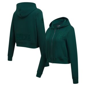 Pro Standard Fabulous Milwaukee Bucks Women's Hunter Green Triple Tonal Full Zip Hoodie