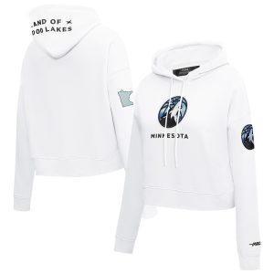 Pro Standard Minnesota Timberwolves Women's White Elegant 2024/25 City Edition Chenille Applique Cropped Pullover Hoodie