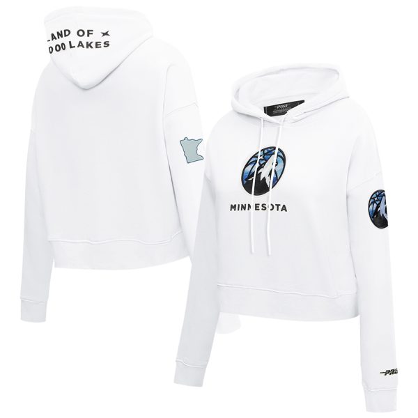 Pro Standard Minnesota Timberwolves Women's White Elegant 2024/25 City Edition Chenille Applique Cropped Pullover Hoodie