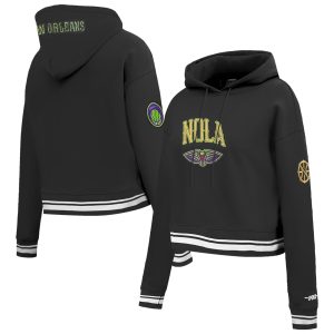 Pro Standard Trendy New Orleans Pelicans Black 2024/25 City Edition Chenille Applique Cropped Pullover Hoodie