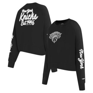 Pro Standard New Elegant York Knicks Women's Black Paint The City Cropped Pullover Sweatshirt