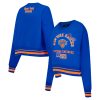 Pro Standard New Trendy York Knicks Women's Blue Area Code Cropped Pullover Sweatshirt