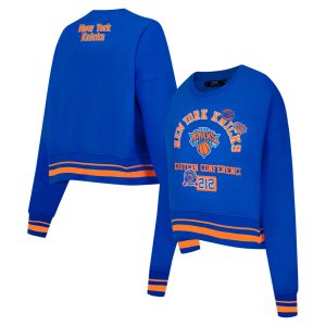 Pro Standard New Trendy York Knicks Women's Blue Area Code Cropped Pullover Sweatshirt