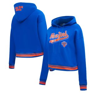Pro Standard New York Knicks Gorgeous Women's Blue Script Tail Cropped Pullover Hoodie