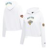 Pro Standard New York Knicks Women's White 2024/25 City Edition Chenille Applique Cropped Elegant Pullover Hoodie