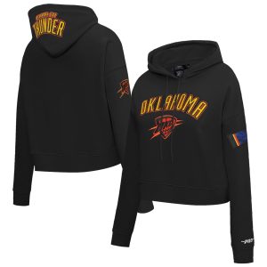 Pro Standard Oklahoma City Thunder Women's Black 2024/25 City Edition Chenille Trendy Applique Cropped Pullover Hoodie