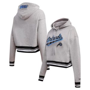 Pro Standard Orlando Magic Women's Heather Premium Gray Script Tail Cropped Pullover Hoodie