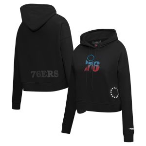 Pro Standard Philadelphia 76ers Women's Trendy Black Jewels Cropped Pullover Hoodie
