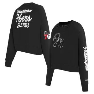 Pro Trendy Standard Philadelphia 76ers Women's Black Paint The City Cropped Pullover Sweatshirt