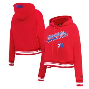 Pro Standard Philadelphia 76ers Eye - catching Women's Red Script Tail Cropped Pullover Hoodie