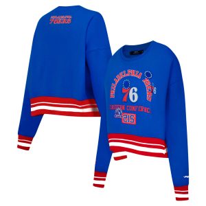 Pro Standard Philadelphia 76ers Women's Royal Area Code Cropped Pullover Chic Sweatshirt