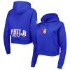 Pro Standard Philadelphia 76ers Women's Royal Classic Fleece Cropped Premium Pullover Hoodie